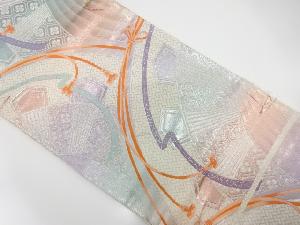 未使用品　片輪車に組紐・古典柄模様織り出し袋帯